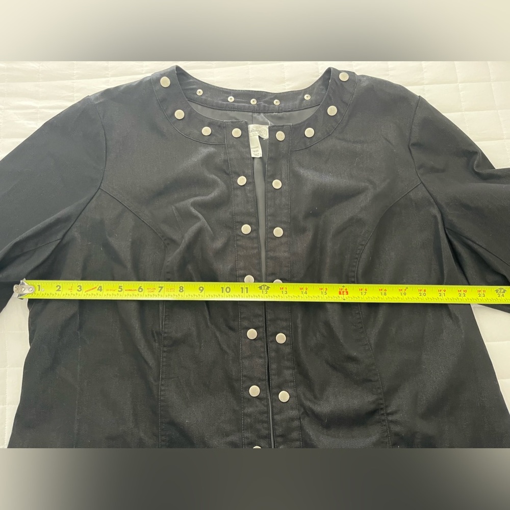DRESSBARN Black Open Front Blazer Silver Studded Accents 3/4 Sleeves Size 18/20 - Picture 7 of 9